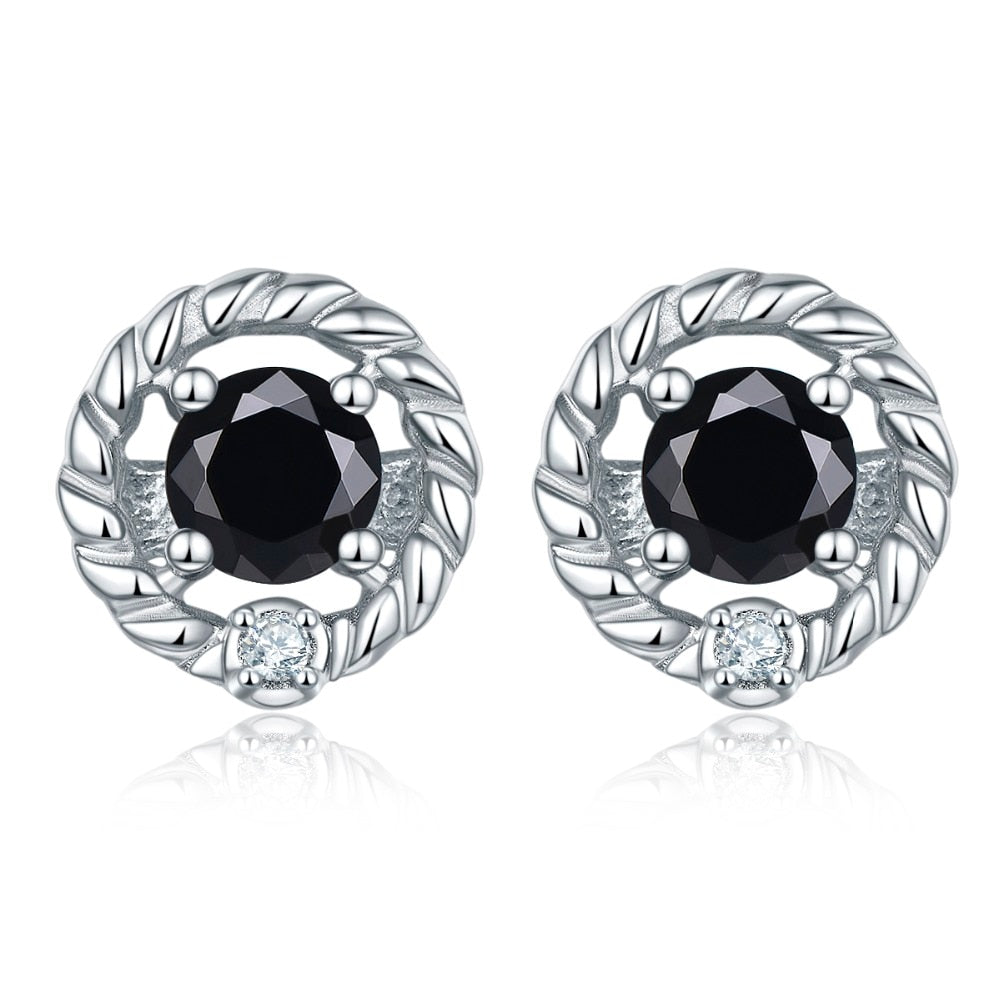 Hutang Black Spinel Stud Earrings Natural Gemstone S925 Sterling Silver Crystal Earring For Women Gift Fine Fashion Jewelry 2018