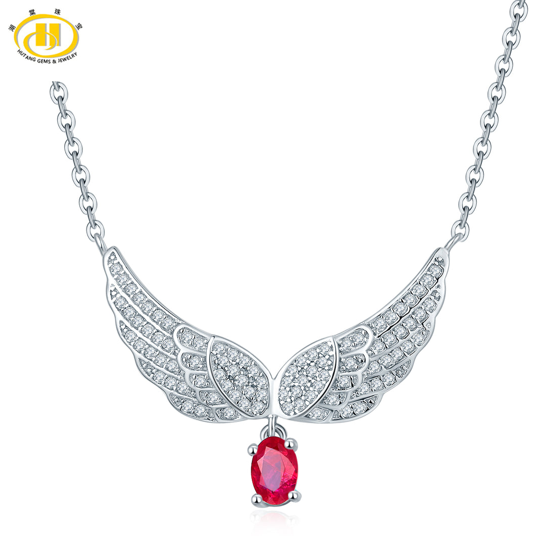 Hutang Classic 3/7ct Natural Precious Ruby Wing Pendant Necklace Gemstone Fine Jewelry Wedding Necklaces for Women Gift