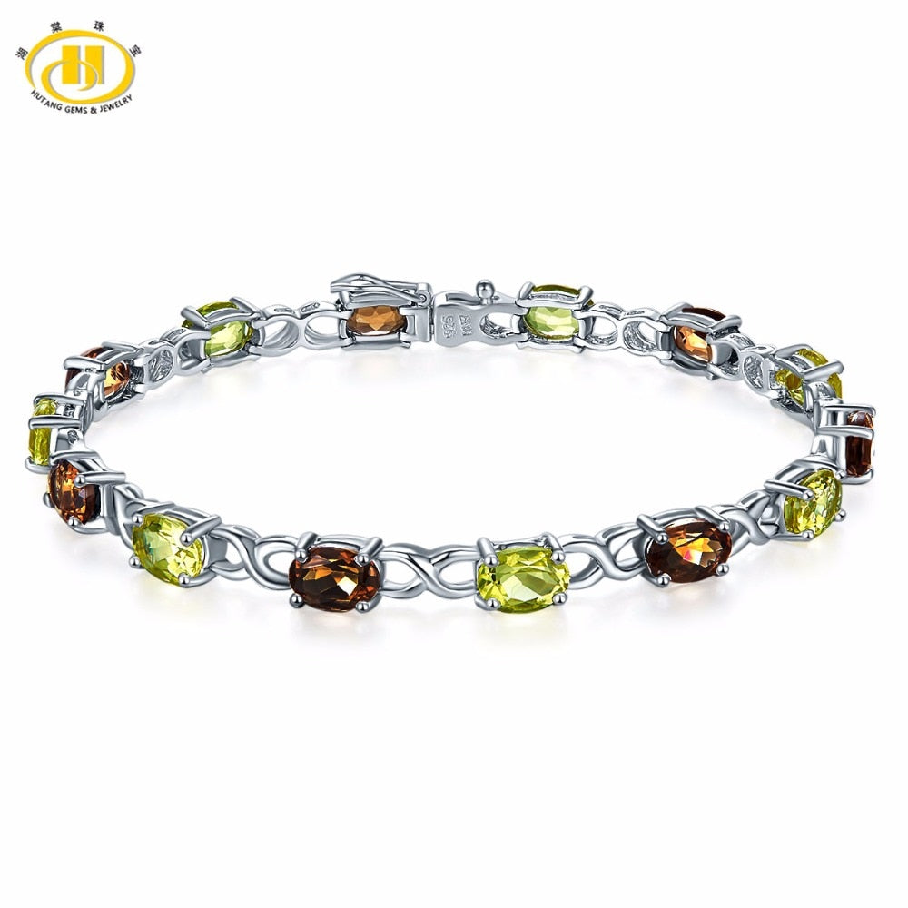 Hutang Classic Natural Gemstone Smoky Quartz & Lemon Quartz Solid 925 Sterling Silver Bracelet Fine Jewelry For Women's Gift