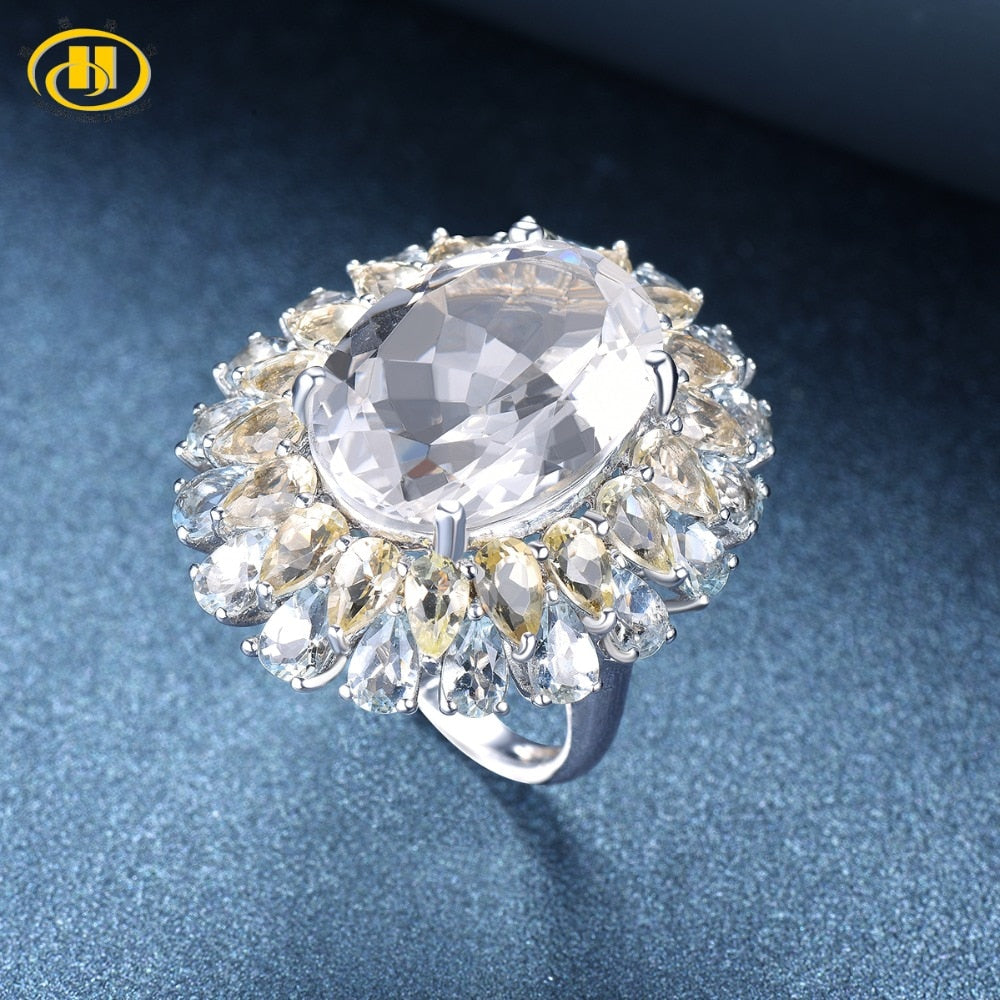Hutang Engagement Ring Natural Gemstone 16ct Topaz Solid 925 Sterling Silver Quartz Fine Fashion Stone Jewelry For Women's Gift
