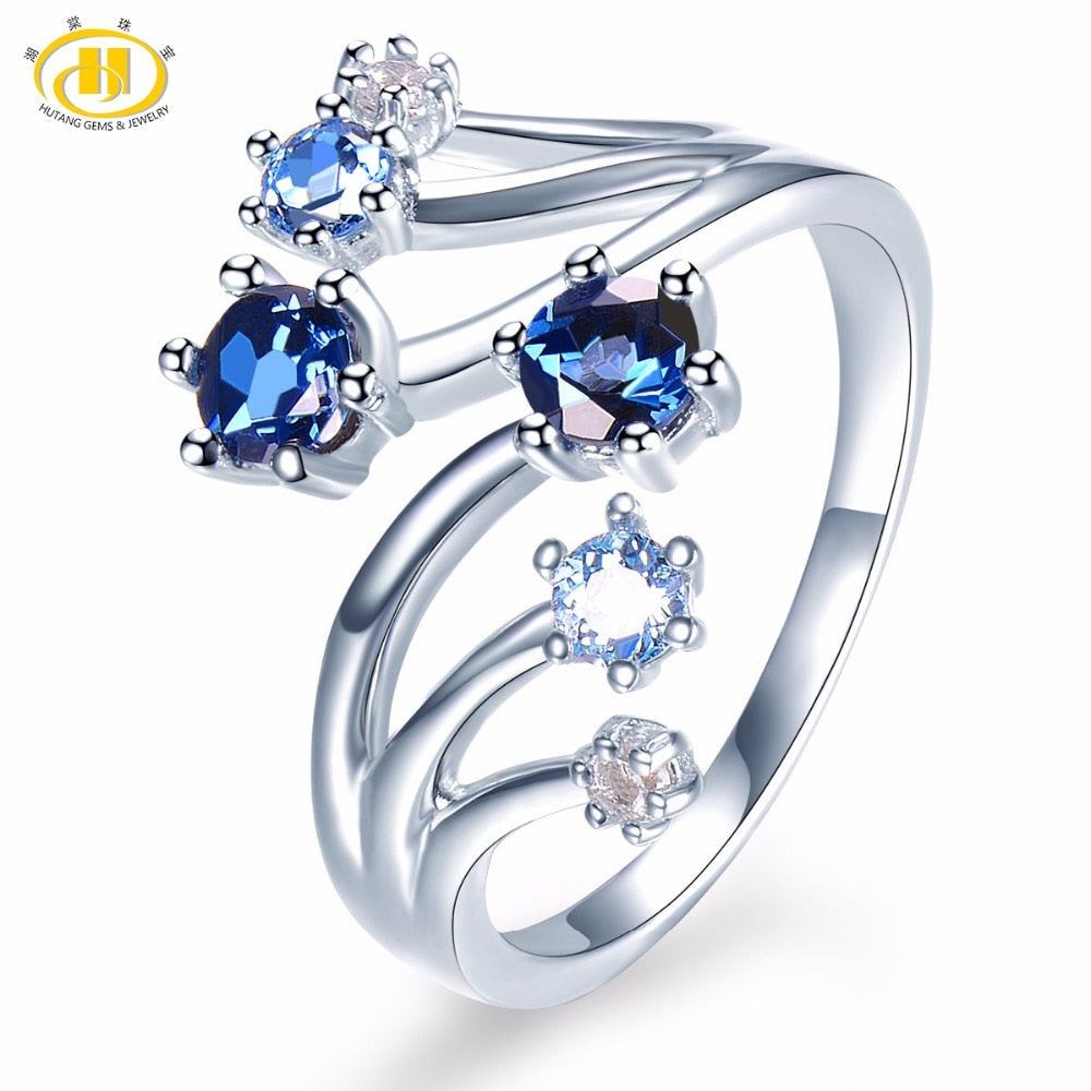 Hutang Engagement Ring Natural Gemstone Sky Blue London Topaz Solid 925 Sterling Silver Fine Jewelry Presents Gift NEW Arrival