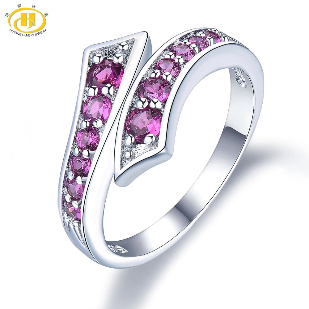 Hutang Engagement Ring Natural Stone Rhodolite Garnet Solid 925 Sterling Silver By Pass Gemstone For Women Fine Fashion Jewelry