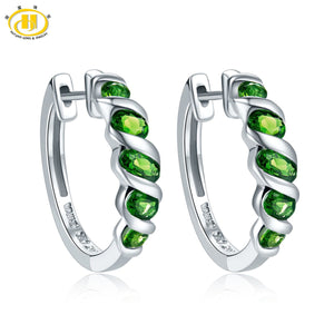 Hutang Fashion Hoop Earrings 1.77ct Natural Gemstone Chrome Diopside Solid 925 Sterling Silver Fine Jewelry For Women's Gift