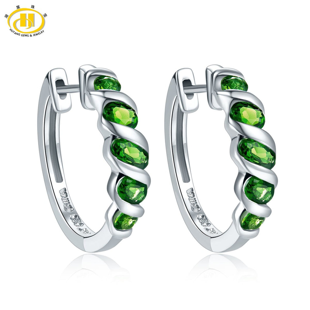 Hutang Fashion Hoop Earrings 1.77ct Natural Gemstone Chrome Diopside Solid 925 Sterling Silver Fine Jewelry For Women's Gift