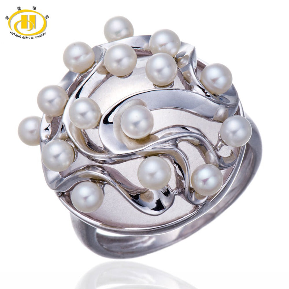 Hutang Luxury Jewelry Pearl & Rose Quartz Solid 925 Sterling Silver Ring Party Fine Gemstone Sterling-silver-jewelry
