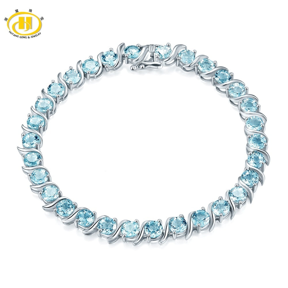 Hutang Sky Blue Topaz Bracciale Pietra preziosa naturale Solido argento sterling 925 8 pollici Fine Fashion Stone Gioielli estivi per le donne 