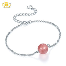 Carica l'immagine nel visualizzatore di Gallery, Hutang Solid 925 Sterling Silver for Women's Girl's Gemstone Strawberry Quartz Jewelry Adjustable Bracelets 2017 New Arrival