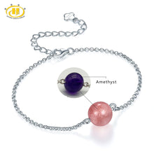 Carica l'immagine nel visualizzatore di Gallery, Hutang Solid 925 Sterling Silver for Women's Girl's Gemstone Strawberry Quartz Jewelry Adjustable Bracelets 2017 New Arrival