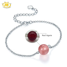 Carica l'immagine nel visualizzatore di Gallery, Hutang Solid 925 Sterling Silver for Women's Girl's Gemstone Strawberry Quartz Jewelry Adjustable Bracelets 2017 New Arrival