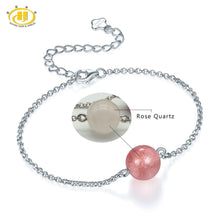 Carica l'immagine nel visualizzatore di Gallery, Hutang Solid 925 Sterling Silver for Women's Girl's Gemstone Strawberry Quartz Jewelry Adjustable Bracelets 2017 New Arrival
