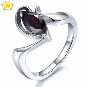 Hutang Stone Jewelry 1.2Ct Mystery Black Garnet Solid 925 Sterling Silver Ring Natural Marquise Cut Gemstone Women Fine Jewelry