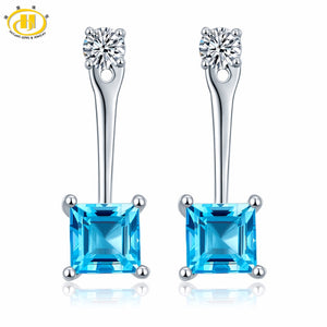 Hutang Stone Jewelry 1.67ct Natural Gemstone Blue Topaz Stud Earrings Solid 925 Sterling Silver Fine Jewelry For Women Gift New