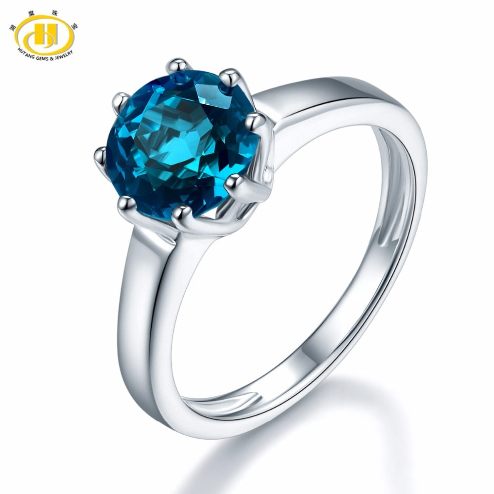 Hutang Stone Jewelry 2.73ct Natural Gemstone London Blue Topaz Solid 925 Sterling Silver Engagement Rings Fine Jewelry For Gift
