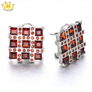Hutang Stone Jewelry 4.8ct Natural Garnet Soild 925 Sterling Silver Earrings Women's Gemstone Fine Fashion Jewelry Black Friday