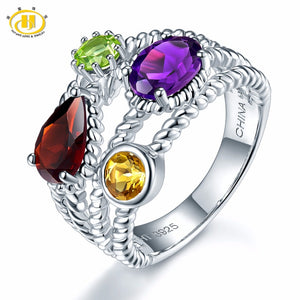 Hutang Stone Jewelry Multi Natural Gemstone Garnet African Amethyst Solid 925 Sterling Silver Ring Fine Jewelry Best Gift New