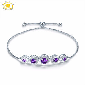 Hutang Stone Jewelry Natural Gemstone African Amethyst Solid 925 Sterling Silver Adjustable Bracelet Fine Fashion Jewelry 8 Inch