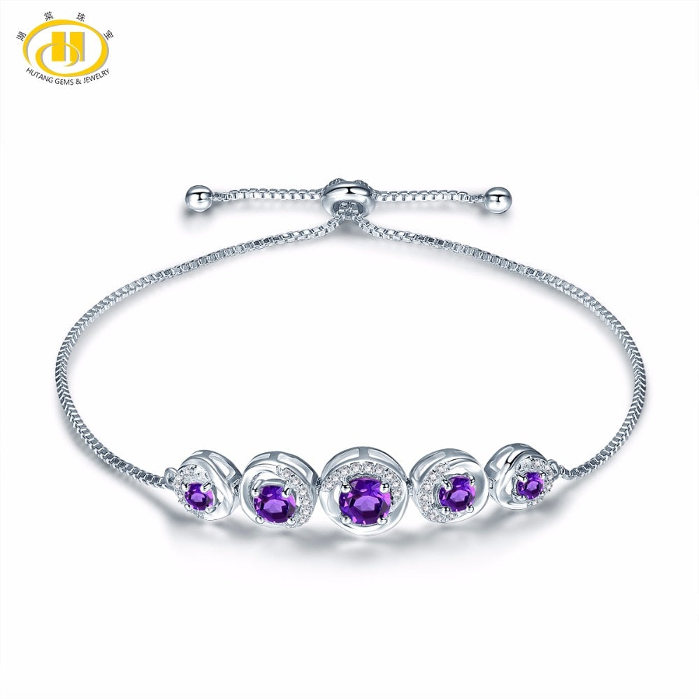 Hutang Stone Jewelry Natural Gemstone African Amethyst Solid 925 Sterling Silver Adjustable Bracelet Fine Fashion Jewelry 8 Inch