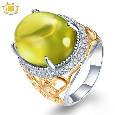 Hutang Stone Jewelry Natural Gemstone Green Lemon Quartz Solid 925 Sterling Silver Wedding Ring Fine Fashion Jewelry For Gift