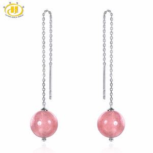 Hutang Stone Jewelry Natural Gemstone Strawberry Quartz 925 Sterling Silver Line Earrings Fine Fashion Jewelry For Women's Gift