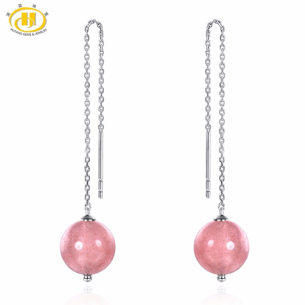 Hutang Stone Jewelry Natural Gemstone Strawberry Quartz 925 Sterling Silver Line Earrings Fine Fashion Jewelry For Women's Gift