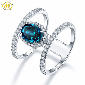 Hutang Stone Jewelry Solid 925 Sterling Silver 1.42 ct Natural Gemstone London Blue Topaz Wedding Ring Fine Jewelry For Women