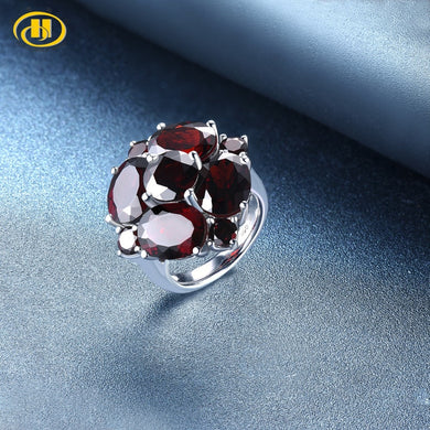 Hutang Wedding Ring Natural Gemstone Black Garnet Solid 925 Sterling Silver Fine Fashion Stone Flower Jewelry For Women's Gift