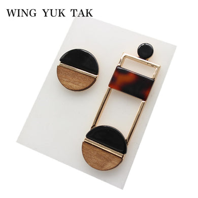 Hyperbole Leopard Print Asymmetry Resin Stud Earrings for Women Geometric Wood Earrings Statement Jewelry Wholesale