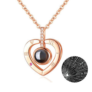 I Love You Necklace 100 Languages Heart Love Necklace Love Memory Projection Pendant Necklace for Women Gifts for Mother's Day