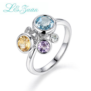 I&Zuan 925 Sterling Silver Jewelry Ring For Women Natural Gemstones 3 Color Blue&Yellow&Purple Topaz Stone Fine Jewelry 8757