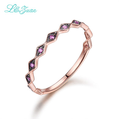 I&zuan 14K-Gold Ruby Womens Rings Trendy 0.063ct Natural Red Gemstones Prong Setting Wave Rose Gold Wedding Fine Jewelry