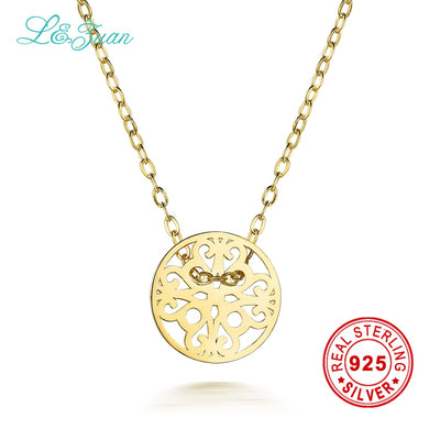 I&zuan 925 Silver Sterling Fine Jewelry Pendant Women Necklace Trendy Round Decorative Pattern Simple Pendant Plated Yellow Gold
