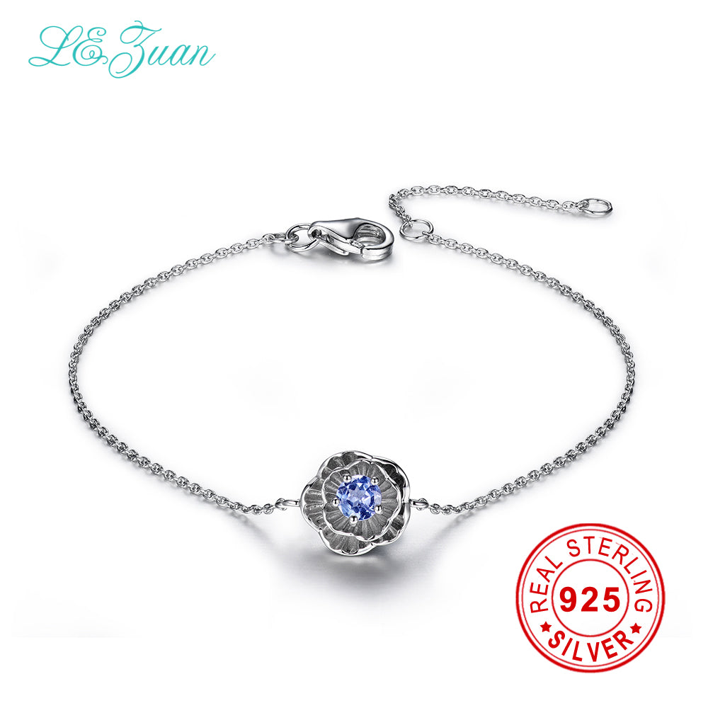 I&zuan 925 Sterling Silver Jewelry Bracelet 0.2ct Natural Tanzanite Lotus Flower Bracelets For women Fine Jewelry Christmas Gift