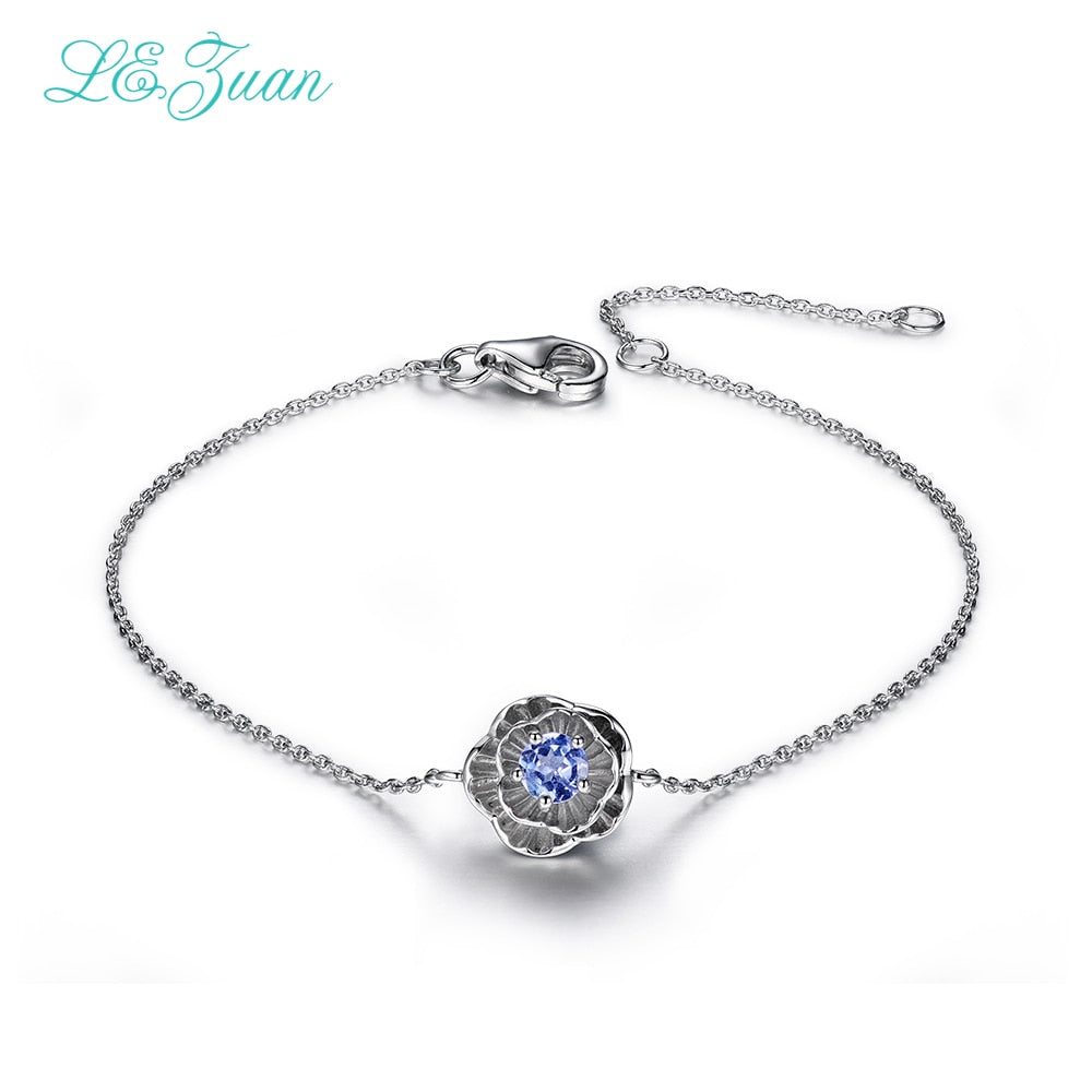 I&zuan 925 Sterling Silver Jewelry Bracelets For Women Natural Tanzanite Lotus Flower Fine Jewelry Party Cute Bracelet 0903