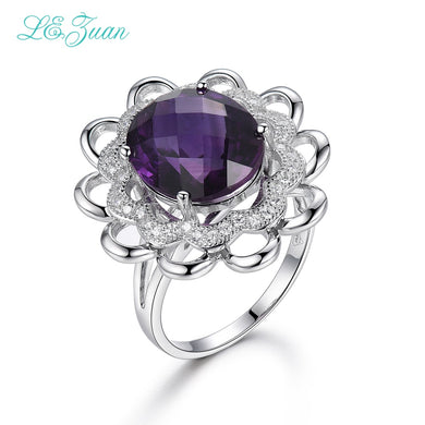 I&zuan Amesthy Rings For Women Trendiest 7.92ct Natural Gemstones Flower Luxury 100% Sterling Silver Jewelry