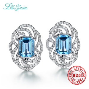 I&zuan Brand Luxury 925 sterling silver 4.57ct Topaz Blue Luxury Round Romantic Party Stud Earring For Women Gift