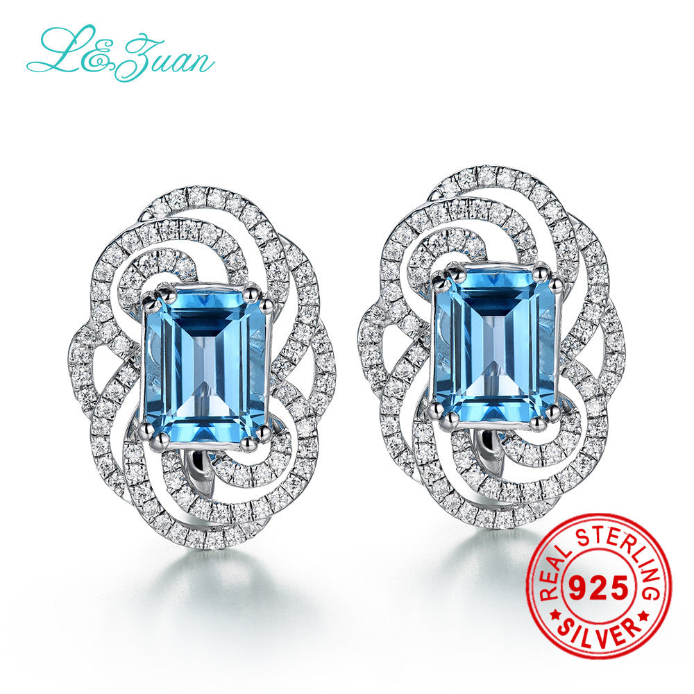 I&zuan Brand Luxury 925 sterling silver 4.57ct Topaz Blue Luxury Round Romantic Party Stud Earring For Women Gift