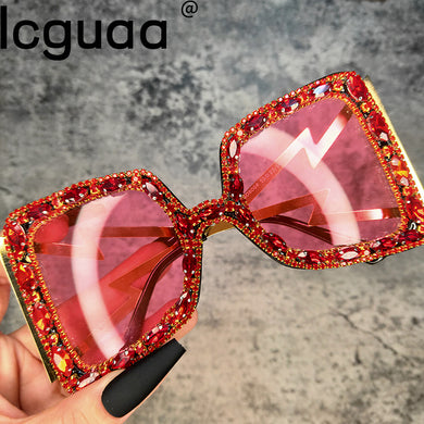 ICGUAA Retro Oversized Crystal Sun Glasses Women 2023 Festival Diamond Designer  Brand Women Bomb Sunglasses Rhinestone