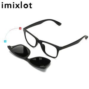 IMIXLOT 5 Pieces Clip On Sunglasses Polarized Magnetic Glasses Spectacle Frame Men Women Male Driving Myopia Optical