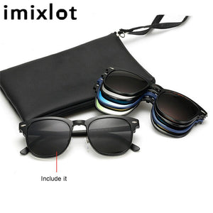 IMIXLOT 5pcs Magnetic Clip Sunglasses Women Glasses with Polarized Eyeglasses Myopia Optical Reading Frame with Package