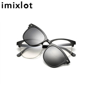 IMIXLOT 5pcs Magnetic Clip Sunglasses Women Glasses with Polarized Eyeglasses Myopia Optical Reading Frame with Package