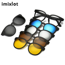 Load image into Gallery viewer, IMIXLOT Spectacle Frame Men Women With 5 Pieces Clip On Sunglasses Polarized Magnetic Glasses Male Driving Myopia Optical