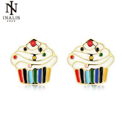 Elegant Gold Colorful Enamel Drop oil Ice Cream Stud Earrings for Women Girl Female Child Jewelry Gift