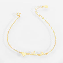 Load image into Gallery viewer, New Delicate Link Chain Charming Bracelet S925 Sterling Silver Gold Plated Inl Heart and LOVE YOU Words Bangle Women