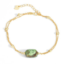 Load image into Gallery viewer, New Statement Double Chain Charming Bracelet S925 Sterling Silver Yellow Gold Plated with Beads and Natural Stone Bangle