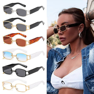 INS Super Popular Small Rectangle Sunglasses Women  Metal Frame Glasses Vintage Shades UV400 Punk Sun Glasses Eyewear