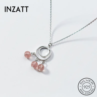 Gioielli in argento sterling 925 Girocolli con ciondolo rotondo doppio Collane Simpatica perla di quarzo fragola per gioielleria raffinata da donna 