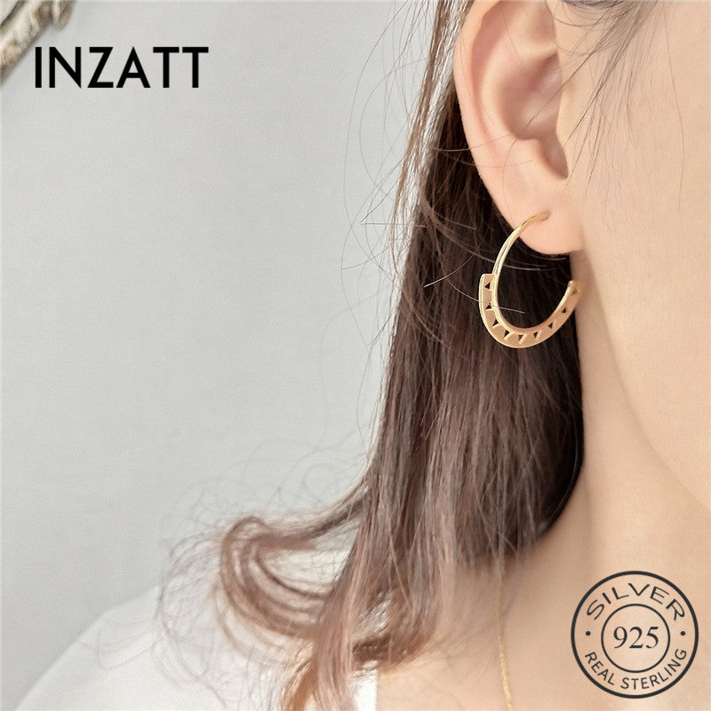 Geometric Semicircle Hollow Triangle Stud Earrings Real 925 Sterling Silver Fashion Jewelry Trendy Big earrings For Women