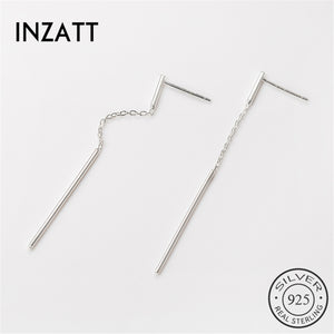 Solid Authentic 925 Sterling Silver Drop Earrings Minimalist Style Metal Bar Trendy Women Jewelry For Mother's Day