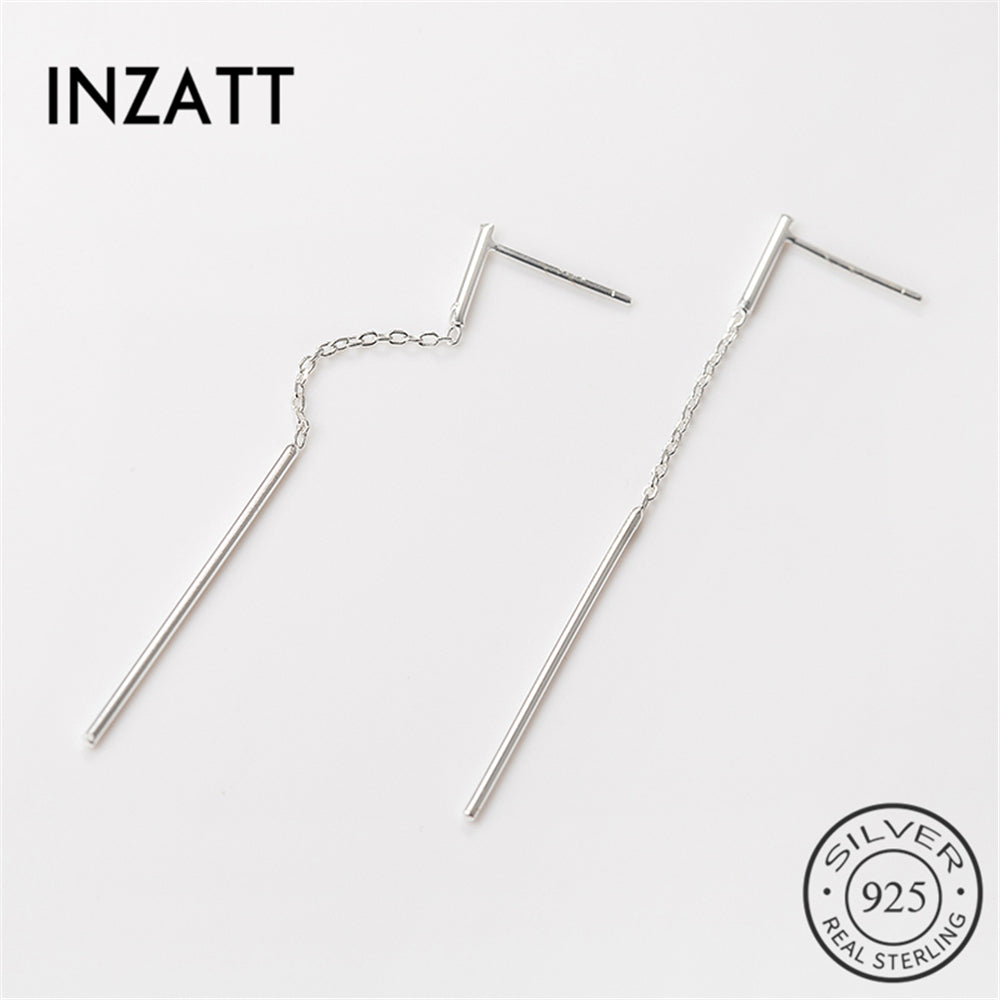 Solid Authentic 925 Sterling Silver Drop Earrings Minimalist Style Metal Bar Trendy Women Jewelry For Mother's Day