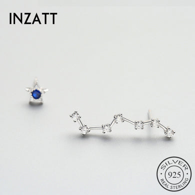 Trendy Real 925 Sterling Silver Seven Star Asymmetry Blue Stud Earrings Fashion Accessories Gift For Women Jewelry Zircon